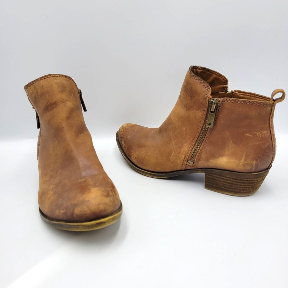 Lucky Brand Booties Womens 6.5 Suede Leather Ankle Boots Brown Distressed
